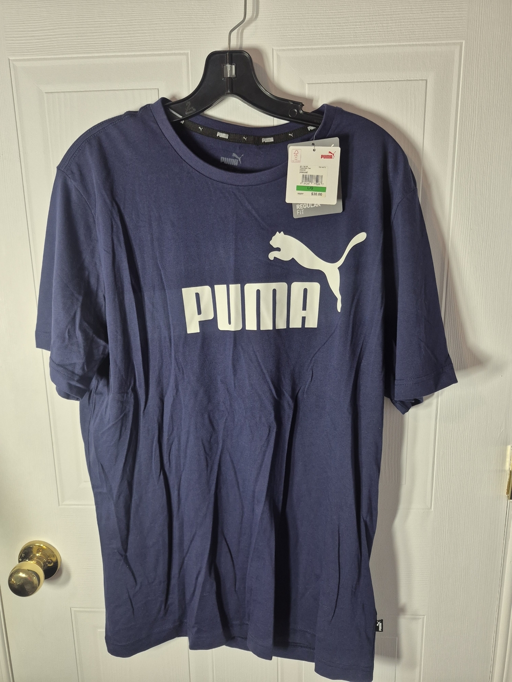 PUMA Men's Essentials No.1 Graphic Logo Tee Shirt Peacoat Navy Blue Large NWT